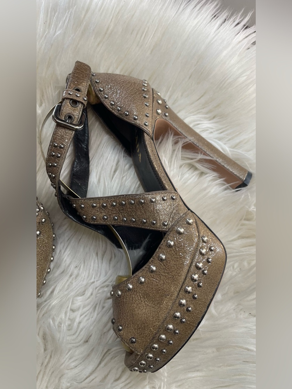 Prada  Studded Platform Peep-Toe Heels - Picture 3 of 15